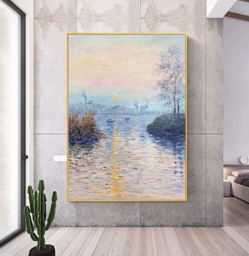 Hand-Painted Oil Painting Monet Impression Sunrise, Living Room Decorative Art, Dafen Village Oil Painting, Modern Entryway Floor-Standing Art Wall Hanging