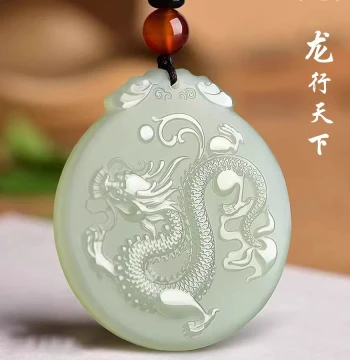 Natural Jade Dragon Pendant Necklace for Men and Women - Green-White Jade Zodiac Amulet, Perfect Holiday Gift for Girlfriend