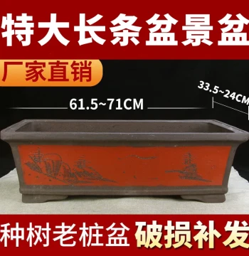 Extra-Large Extra-Long Rectangular Zisha Flower Pot – Floor-Standing Planter for Mature Tree Stumps, Oversized Trough Style, Clearance Sale Ceramic Bonsai Pot