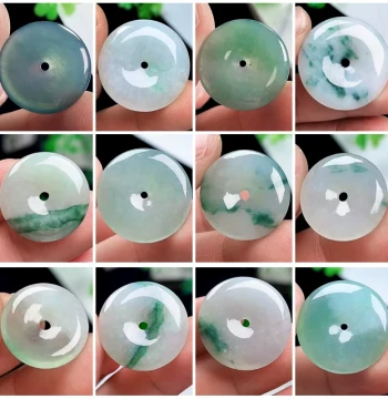 Old Mine Icy Base Sweet Water Green Floating Flower Jadeite Ping'an Kou Pendant - Natural Type A White Ice Jade Ancient Style Clasp