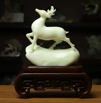 Shangpin Meige Natural Xiuyan Jade Carved Desktop Ornament - Raw Stone Animal Fortune Deer Gift Piece for Entrance Luck