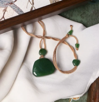 Natural Arctic Jade Jasper Weight-Style Pendant Sweater Chain: Women's Square Jade Plaque Necklace and Gift