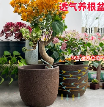Extra-Large Flower Bowl: Purple Clay Earthenware Pot for Outdoor Use, Coarse Pottery Unglazed Retro Style, Breathable Pot for Lemon Tree Bonsai