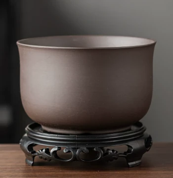 Chinese Style Planter for Phalaenopsis, Clivia, and Orchids with Base - Purple Clay Ceramic Pot for Ferns and Green Bonsai