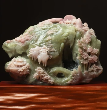 Shangpin Meige Natural Jade Carved Ornament - Pink Raw Material Bamboo Design Symbolizing Rising Success (Model FA190)