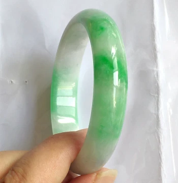 Myanmar Old Pit Ice Sticky Species White Base Green Jadeite Bangle - Full Fruity Green Spicy Yang Green Floating Flower Genuine Jade Bracelet for Women