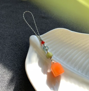 New Gold Silk Jade Square Seal Phone Chain Pendant, Ancient Style Jade Ornament for Calligraphy and Painting, Leisure Seal Pendant, Bag Charm Accessory