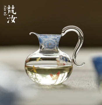 Fanru Elegant Blue Butterfly High-Aesthetic Handle Fairness Cup, Original Personalized Glass Tea Sea for Women's Refined Tea Serving