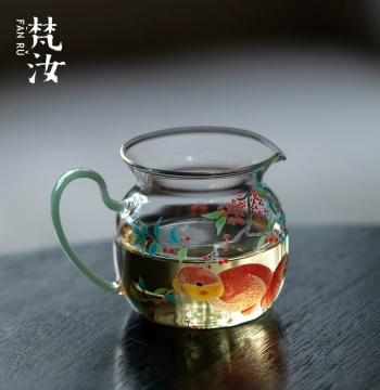 Fanru Famille-Rose Glass Fat-Head Fish Fairness Cup with Handle, Creative Non-Scalding Tea Sea, Kung Fu Tea Set, Tea Divider, Tea Ware