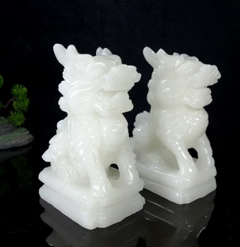 Natural Jade Qilin Ornament, Pure Hand-Carved Jade Qilin for Wealth Attraction and Home Protection, Decor for Living Room TV Stand or Wine Cabinet