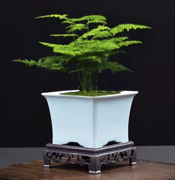Creative Small Chinese Style Landscape Planter, Ceramic Ge Kiln Orchid and Spider Plant Pot, Purple Clay Square High-Foot Bonsai Container
