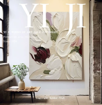 YJ.ART Original Hand-Painted 'Vibrant Fragrance', Modern Minimalist TV Background Wall Art, Niche Art Painting