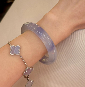 Zuixiangwu 'Yanmo Series' Authentic Burmese Jadeite Bangle, Violet Ice with Floating Flowers, Genuine Treated Jade