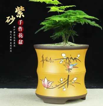 Yixing Zisha Flower Pot Clearance Sale: Large Cylindrical Bamboo-Section Ceramic Pot for Asparagus Fern, Succulents, Pothos, and Acorus Bonsai