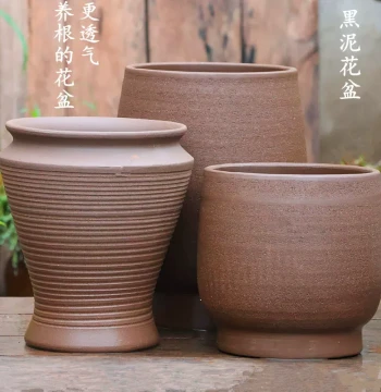 Yixing Black Clay Coarse Pottery Breathable Flower Pot – Large Indoor Zisha Minimalist Ceramic Bonsai High Pot for Clivia and Bougainvillea