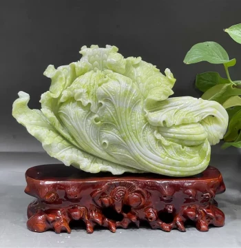 Natural Jade Cabbage Ornament - Raw Stone Carved Craft for Home Living Room and Office Decoration, Gift Item