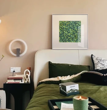 Pure Hand-Painted Abstract Oil Painting 'Green Ripple Melody', Minimalist Style for Restaurant and Bedroom, Customizable Wall Art