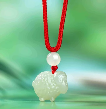 Hetian Jade Twelve Zodiac Sheep Pendant, 2026 Year of the Horse Jade Amulet, Unisex Necklace with Small Sheep-Shaped Ornament