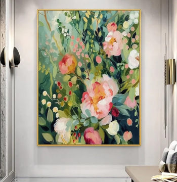 Dafen Village Pure Hand-Painted Oil Painting, Abstract Flowers, Nordic High-End Art Living Room Decor, Bedroom Light Luxury Wall Art
