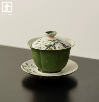 Xiao Qing Gan Hand-painted Lotus Petal Sancai Gaiwan Tea Cup, Home Ceramic Kung Fu Tea Set, Brewing Bowl, Literati Tea Ware