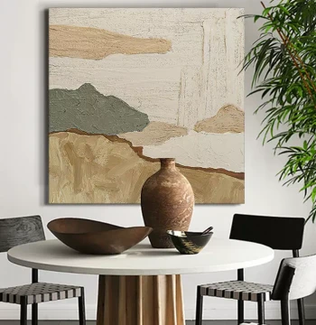 Modern Minimalist Cream Style Geometric Square Hanging Painting - Pure Hand-Painted Oil Art from Dafen Village for Living Room