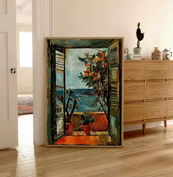 Textured Oil Painting Wood-Style Persimmon Decorative Art for Living Room