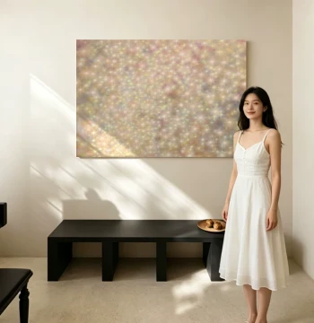 HW.piant Hand-Painted Oil Painting 'Starry Mist Veil' Living Room Decorative Art, Wabi-Sabi Style Entryway Abstract Hanging Art