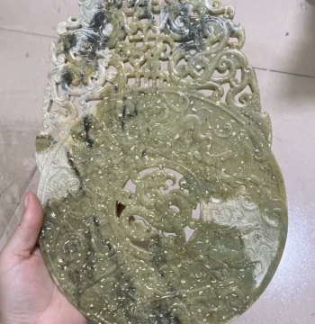 Antique High-Gold Jade Ornament: Aged Xiuyan Jade Carved Wall Decor with Traditional Craftsmanship