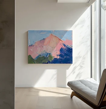 Jellypaint Original Hand-Painted 'Slightly Drunk Mountain Colors' | Simple American Art Abstract Oil Painting for Living Room Landscape Wall Art