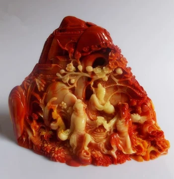Imitation Shoushan Stone Carving 'Oath of the Peach Garden' Large Ornament, Suitable for Home, Office, Hotel Display, Raw Stone Jade