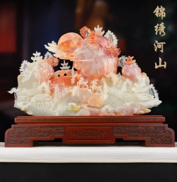 Afghan Jade Landscape Carving Ornament Pakistani Craft Living Room Entryway Chinese Art Unique Display Piece
