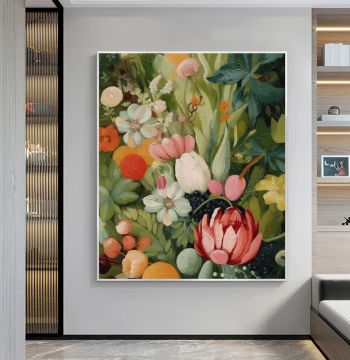 Dafen Village Pure Hand-Painted Oil Painting Nordic Retro Abstract Floral Living Room Decor, Entryway Corridor Floor Standing Wall Art
