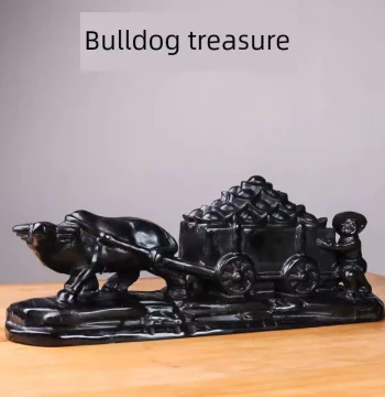 Obsidian Ox Pulling Gold Ingot Jade Feng Shui Treasure Statue, Carved Ornament, Wealth Bowl Display for Entryway and Office