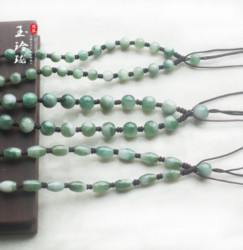 Natural Burmese Jadeite Grade A Oil-Green Floating Flower Rice Bead Necklace, Lu Lu Tong Jade Lanyard for Men and Women, Lucky Bead Cord