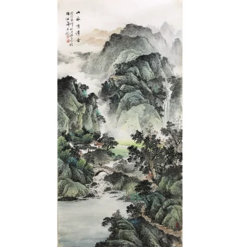 Four-Foot Entryway Chinese Style Landscape Painting, Pure Hand-Painted Living Room Corridor Decorative Painting, Simple Atmospheric Chinese Painting 0017