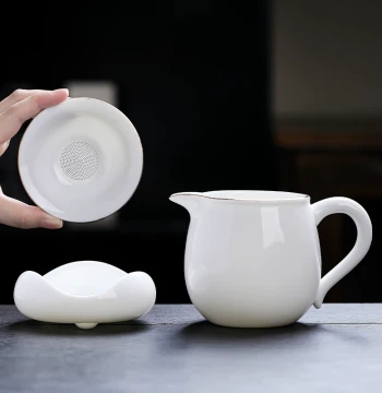 Dehua Mutton Jade Porcelain Tea Strainer Integrated Fair Cup, Filter Mesh Tea Sea, Even Pouring Cup, White Porcelain Tea Divider, Premium Tea Set