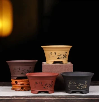 Yixing Premium Purple Clay Bonsai Pot – Ideal for Small Succulents, Diospyros, Acorus, Cloud Bamboo, Boxwood, and Rosewood