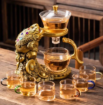 Golden Toad Glass Fully Automatic Tea Set Home Wealth Attracting Lazy Tea Brewer Kung Fu Tea Set Creative Tea Cups