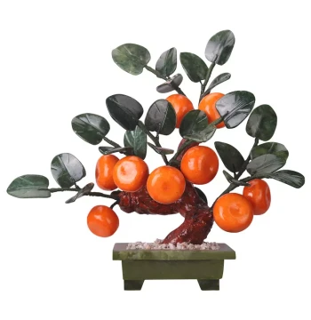 Jade Carved Orange Tree Ornament for Living Room, Chinese Style Persimmon Jade Decor for Entryway, New Home TV Cabinet Bonsai Display