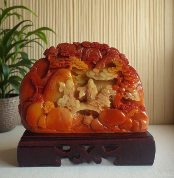 Imitation Shoushan Stone Raw Carving Ornament: Smooth Sailing & Wealth-Attracting Landscape Stone for Office and Home, Jade Carving Jewelry