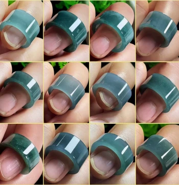 15-22MM Jadeite Thumb Ring Men Ice Base Old Blue Water Natural Grade A Jade Jade Finger Ring Jade Square Ring Wide Edge