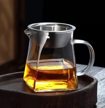 Glass Tea Set, Small and Large Fair Cups, Heat-Resistant High-Borosilicate Glass, Thickened Fair Cup with Tea Strainer and Filter Mesh