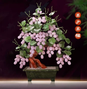 Natural Jade Carved Grape Tree Ornament for Living Room, Bedroom, Study, and Entryway – New Chinese & French Style Home Decor