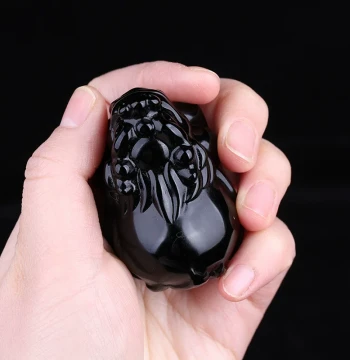 Natural Obsidian Wealth-Attracting Dragon Turtle Small Ornament - Raw Stone Pixiu Carving, Portable Jade Hand Piece for Individual Palm Play