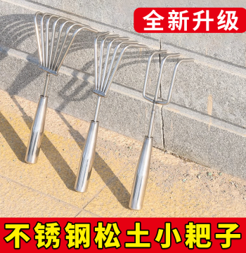 Flower Pot Soil Loosening Artifact, Small Rake Gardening Tool, Bonsai Soil Turning, Household Stainless Steel Weeding, Multi-Tooth Multi-Claw for Beach Combing