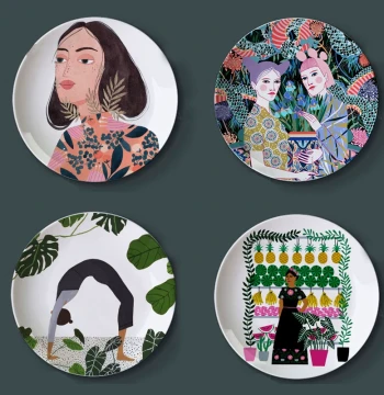 Sasha Ignatiadou Hand-Painted Illustration Art Plate Nordic Abstract Figure Wall Plate Homestay Decor Ornament