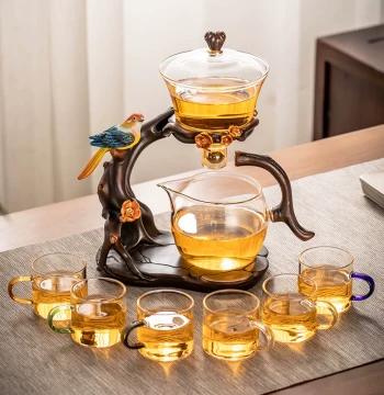 Glass Automatic Tea Set - Luxury High-End Magnetic Teapot with Kung Fu Tea Cups, Office Lazy Brewing Tool for Home Use