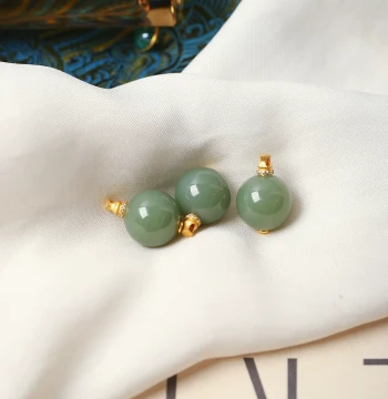 Natural Russian Jasper Pink-Green Round Bead Pendant with Sterling Silver Inlay, Women's Jade Collarbone Necklace Jewelry
