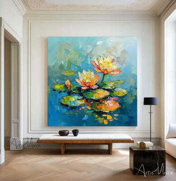Dafen Village Pure Hand-Painted Oil Painting Abstract Floral Water Lilies Textured Living Room Decor Art for Dining Room and Bedroom Wall Hanging