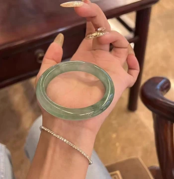 Yu Chang Qing [Danqing Series] Ice Species Jadeite Women's Bangle, Oil Green Beauty Bangle, Premium Burmese Genuine Jade